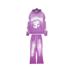 Survêtement personnalisé surdimensionné poids lourd 2024 à capuche délavé à l'acide et ensembles de jogging survêtement à capuche en molleton de coton pour hommes - Product Image 1