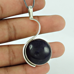 Venta caliente buena calidad 925 plata esterlina Natural púrpura amatista piedra preciosa forma redonda piedra colgante joyería hecha a mano India - Product Image 1