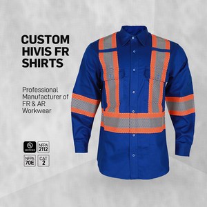 Camisas FR al por Mayor, Duraderas y <span class=keywords><strong>de</strong></span> Alta Calidad para Hombre, Camisa <span class=keywords><strong>de</strong></span> Trabajo Resistente a las Llamas con Cinta Reflectante para Trabajadores - Product Image 1