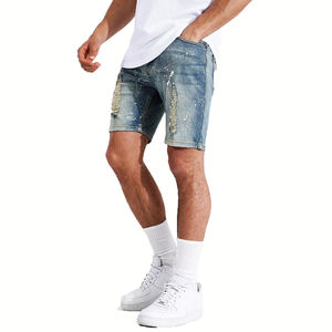 Pantalones cortos de mezclilla de carpintero de diseñador de alta gama con remaches de acrílico de alta resistencia, personalizados para hombre, de verano, servicio OEM, bordado, color liso, corte medio - Product Image 1