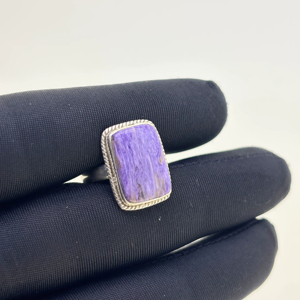 Fabulous Design 925 Solid Sterling <b>Silver</b> Natural Charoite Square Shape Bezel Setting Gemstone <b>Eternity</b> Vermeil <b>Rings</b> Indian - Product Image 1