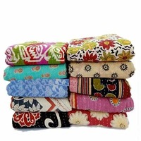 Couverture en patchwork Kantha en coton, réversible, cousue à la main à partir de sari indien vintage, vente en gros, couette Gudari