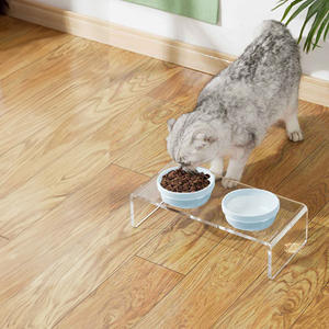 สถานีให้อาหารสัตว์เลี้ยงอะคริลิคแบบสองช่องพร้อมจานเซรามิก 2 ใบ ดีไซน์ทันสมัยสำหรับแมวและสุนัข รับผลิตแบบ OEM ODM ชามอาหารสัตว์เลี้ยงทันสมัย - Product Image 2