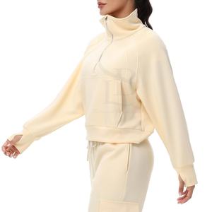 เสื้อสเวตเตอร์ผ้าฝ้ายโพลีเอสเตอร์สำหรับสตรีแบบผ่าซิปครึ่งตัวโลโก้ออกแบบได้ตามต้องการ - Product Image 1