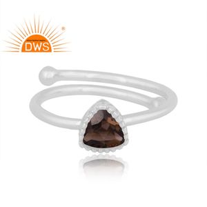 Nouveauté bague empilable en quartz fumé naturel et argent sterling fin, bijoux pour femmes, cadeau pour elle - Product Image 4