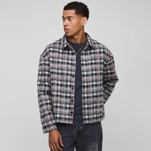 Hot Sell Custom Oversized Rhinestone Flannel <b>Plaid</b> Long Sleeve <b>Shirts</b> for Men Streetwear Plus Size Distressed Button Men <b>Shirts</b> - Product Image 1