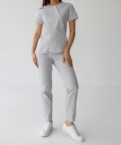 Uniformes Médicos Personalizados al por Mayor con Logotipo para Enfermería, Hospital, Doctor, Odontología, SPA, Esteticista, Traje Médico Gris para Mujer - Product Image 1
