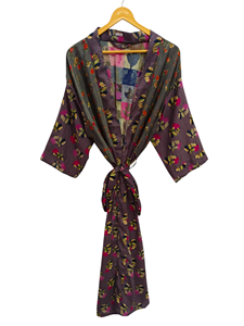 Robe indienne Floral soie Sari Kimono Vintage Sari Robe douce plage Robe de soirée indien fait à la main Kimono en soie - Product Image 2