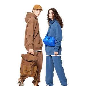 ชุดเสื้อฮู้ด2ชิ้นโอเวอร์ไซส์สำหรับผู้ชายและผู้หญิงชุดเสื้อฮู้ดกางเกงจ๊อกกิ้งผ้าคอตตอนเปลือยไหล่ - Product Image 1