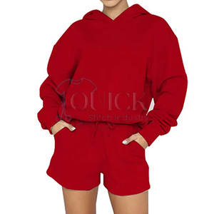 Ropa de calle Venta caliente 100% Sudaderas con capucha de algodón Conjunto corto Venta al por mayor Tallas grandes Precio bajo Mujeres Sudaderas con capucha Conjunto corto - Product Image 3