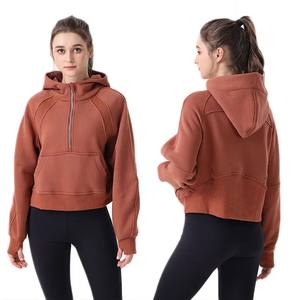 Sudadera de mujer personalizada 100% algodón de rizo francés manga larga media cremallera Fitness pulóver sudadera gimnasio/Casual invierno otoño Sudadera con capucha - Product Image 2