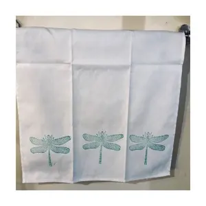Aksesoris handuk piring gantung menyerap bordir lembut cetak blok lalat naga hijau lucu dari produsen tekstil India