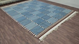 Customized High Quality Blue-Beige Modern Dari Traditional Wool Cotton Durry Area Rugs Sets Handwoven Abstract Living Room - Product Image 3