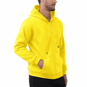 Sudadera con Capucha Amarilla para Hombre, con Cierre, de Felpa, Corte Regular, Color Sólido, para Otoño - Product Image 2