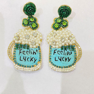 Boucles d'oreilles en perles plaquées or, fabriquées à la main, avec motifs brodés pour les mariages, les fêtes et les fiançailles, cadeau parfait - Product Image 6