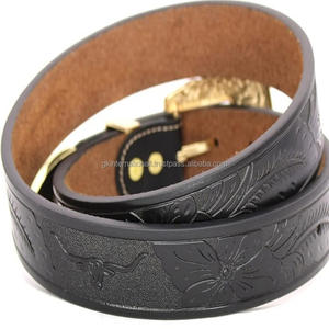 Ceinture d'outillage à la main en cuir occidental à motif unique Wave Tooling pour cowboy cowgirl avec ensemble de boucles florales robustes plaquées argent - Product Image 3