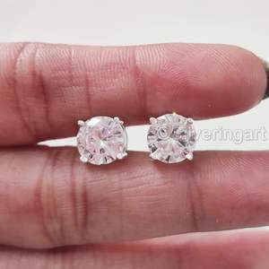 Boucles d'oreilles clous pour femmes, zircon cubique naturel, cadeau d'anniversaire, Noël, bijoux faits à la main, argent sterling 925 - Product Image 1