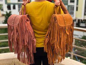 Fait main En Cuir Suédé Véritable Élégant Frange Sac À Dos Femmes - Product Image 4