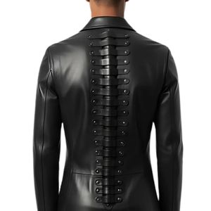 Handmade <b>Black</b> Genuine Leather <b>Overcoat</b> Cowhide Spine Detail Minimalist Design Waterproof Windproof <b>Men's</b> Winter Jacket Custom - Product Image 3
