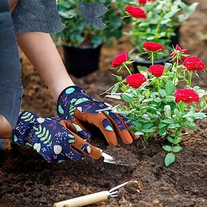 ถุงมือป้องกันมือสำหรับทำสวนโดยผลิตจากคาริมันพิมพ์ลายดอกไม้สีฟ้า - Product Image 4