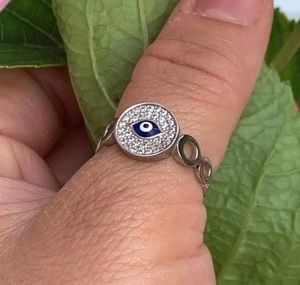 แหวนเงินประดับตาสีฟ้าแบบปรับได้ของขวัญวันแรกสำหรับคุณแม่เครื่องประดับป้องกันทางจิตวิญญาณ - Product Image 2