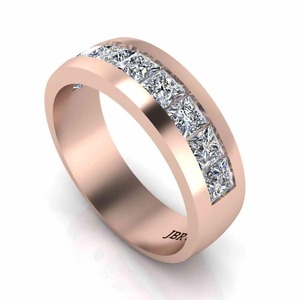 Classic Princess Cut Diamond Rose Gold Plated 925 Sterling <b>Silver</b> Channel Set <b>Wedding</b> Band <b>Ring</b> For <b>Men</b> Fashion Wholesaler - Product Image 3