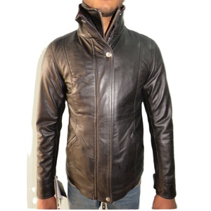 Veste en cuir marron pour homme sur mesure avec col montant et boutons-pression, service OEM, veste en cuir pour homme - Product Image 1