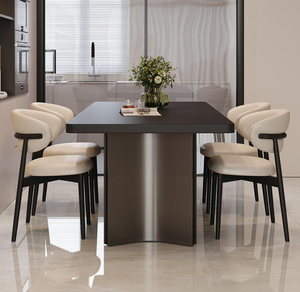 Table à manger pliable en marbre noir absolu de conception italienne, écologique, plateau épais avec pieds en acier inoxydable modernes - Product Image 4
