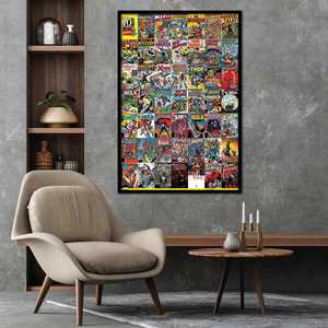 โปสเตอร์การ์ตูนมาร์เวลสไตล์เรโทร ดีไซน์ทันสมัย กรอบสีดำ สำหรับติดผนัง - Product Image 1