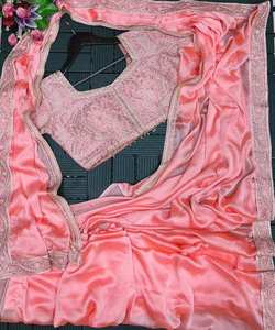 Lage Prijs Designer Saree - Organza Zijde Met Fluwelen Sequentie & Kanten Blouse