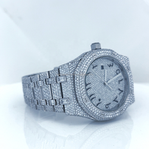 Cadran arabe Montre automatique Entièrement glacé VVS Clarity Lab Grown Diamond Acier inoxydable Tendance mécanique Montre CVD personnalisée - Product Image 2