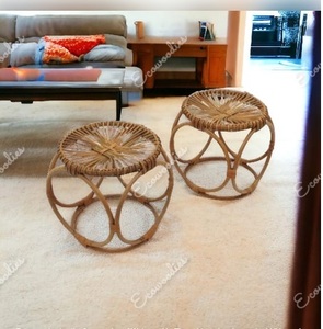 Premium Quality Set of 2 Round Coffee <b>Table</b> for Living Room Restaurant Cage Cocktail <b>Table</b> With Rattan Top Round Coffee <b>Table</b> - Product Image 6