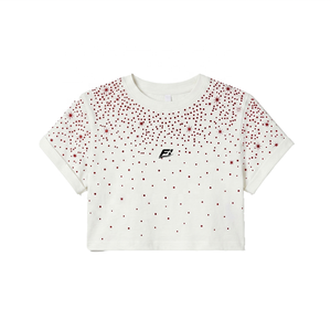 T-shirt court à strass pour femme, manches courtes, col rond, coupe décontractée, haut tendance décontracté, tissu doux, logo personnalisé, chemise pour femme - Product Image 3