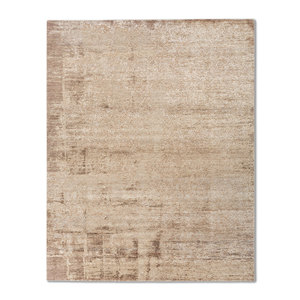 พรมขนสัตว์ผสมไหมถักมือสีเบจน้ำตาล รุ่น AKWS-13054 ลายแบบนามธรรม สำหรับตกแต่งบ้าน ห้องนั่งเล่น ห้องโถง รูปทรงสี่เหลี่ยมผืนผ้า เหมาะสำหรับวัยรุ่น - Product Image 1
