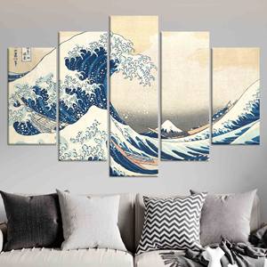 Tableau imprimé sur toile : Paysage marin d'Hokusai - La Grande Vague, LOT DE 5 TOILES ASSORTIES - Product Image 1