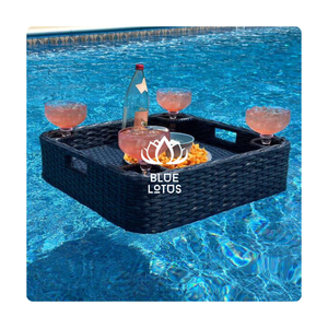 ถาดหวายพลาสติกแบบลอยสำหรับโรงแรมอาหารเช้าแบบหรูหราถาดเสิร์ฟสระว่ายน้ำสำหรับโรงแรมดอกบัวอะเมเลียสีน้ำเงิน - Product Image 1