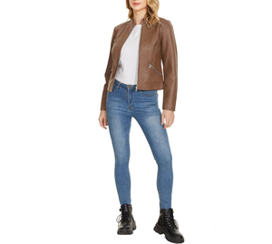 Hot Selling Women's <b>Winter</b> <b>Leather</b> <b>Jacket</b> Breathable Solid Design Customized Logo OEM Service Custom Size Reasonable Price - Product Image 5