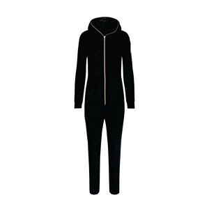 Mono Ajustado de Terciopelo Suave para Mujer, 100% Poliéster, con Abertura de Cremallera Unidireccional en la Parte Delantera, Bolsillo Tipo Canguro, Color Negro - Product Image 5