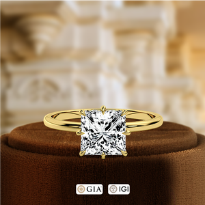 Bague de fiançailles en diamant princesse certifié IGI 1CT, or massif 14 carats, solitaire halo caché, 8 griffes, diamant de laboratoire cultivé, bague de mariage - Product Image 2