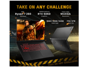 Ordinateur portable de jeu TUF A18 de haute qualité, AMD Ryzen 7 260, RTX 5060, 32 Go de DDR5, 1 To de SSD, WUXGA 1920x1200p - Product Image 1