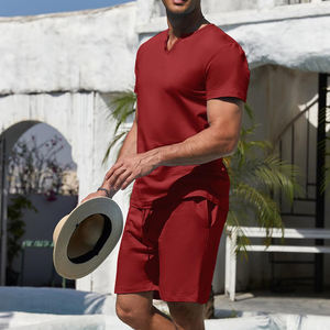 Conjunto corto de algodón de 2 piezas informal de verano para hombre de alta calidad, camiseta personalizada y pantalones cortos con patrón sólido, ropa de verano al por mayor - Product Image 2