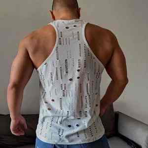 Débardeur d'été pour hommes Sexy Thin Vest in Black pour Disco Fitness Sports Casual Style Breathable with Ripped Hole Hollow Design - Product Image 5