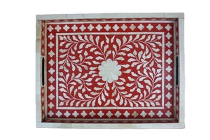 Bandeja de servicio con incrustaciones de hueso de madreperla de lujo, bandeja decorativa hecha a mano para encimera de cocina para café, té, exhibición de mesa elegante - Product Image 3