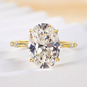 8x11mm oval cut moissanite <b>solitaire</b> <b>ring</b> with side accents 925 sterling <b>silver</b> elegant engagement design - Product Image 1
