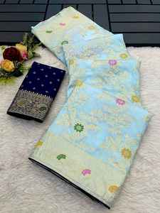 Sari en soie coloré de taille personnalisée classique Nouveaux vêtements de fête et de mariage pour femmes Vêtements indiens et pakistanais - Product Image 2