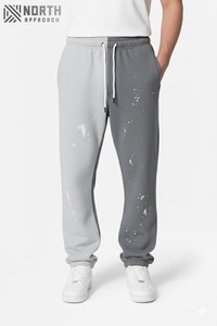 Pantalón recto holgado de alta calidad, ropa de calle personalizada, pantalones de chándal, pantalones de chándal acampanados apilados con cordón de retazos de tinta para hombre, Invierno - Product Image 6