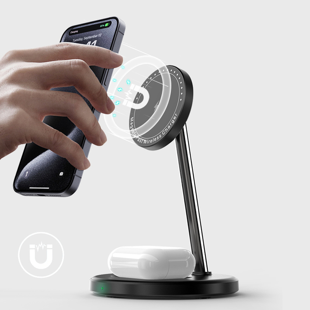 Best Selling 15w Fast Charger Mobile Phone 2 in 1 Wireless Charger Stand Charger Station