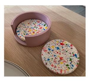 Terrazzo Marble Absorbent <b>Coasters</b> Holder <b>Set</b> <b>6</b> <b>Coasters</b> for Drinks & Coffee <b>Table</b> Stone <b>Coasters</b> for Drinks <b>Mats</b> & Pads - Product Image 3