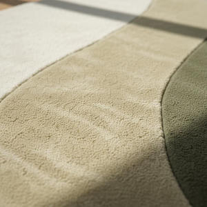 Olive Green Wool Area Rug with Modern Wavy Stripe Design | Contemporary Living Room Floor <b>Carpet</b> Minimalist Home Decor - Product Image 6