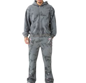 Vente en gros de nouveaux survêtements élégants en coton délavés à l'acide pour l'hiver pour hommes, ensemble de jogging respirant à taille élastique et à capuche de couleur personnalisée - Product Image 1